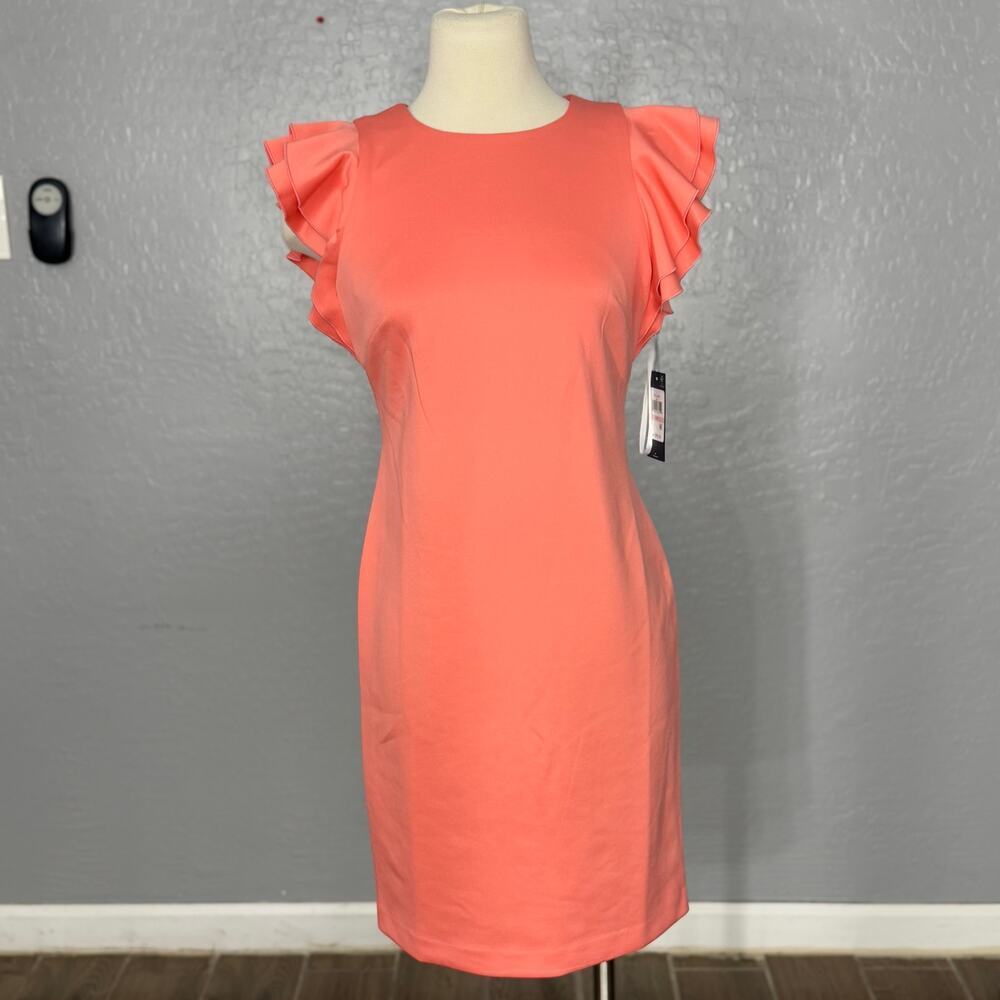 Tommy Hilfiger Ruffle Cap Sleeve Dress Tangerine Melon Size 10P